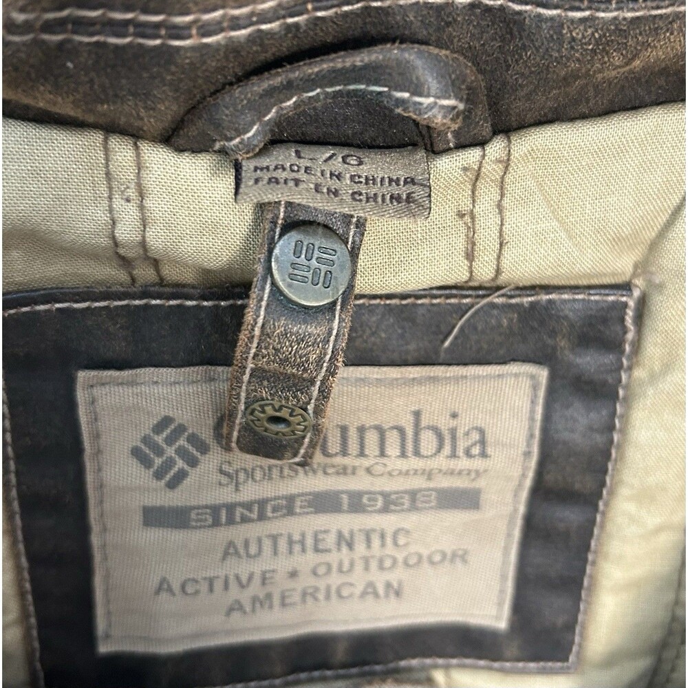 Mens Columbia Bomber Biker Jacket Size Large Distressed Oil Cloth Cotton Y2K VTG - Picture 8 of 12